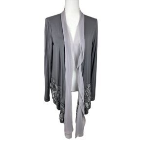BKE Boutique Sweater Women Medium Grey Geometric Embroidered Open Front Cardigan
